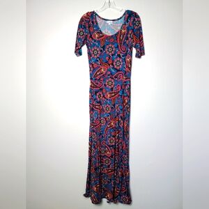 LulaRoe Ana Scoop Neck Boho Paisley Print Short Sleeve Maxi Dress - Small